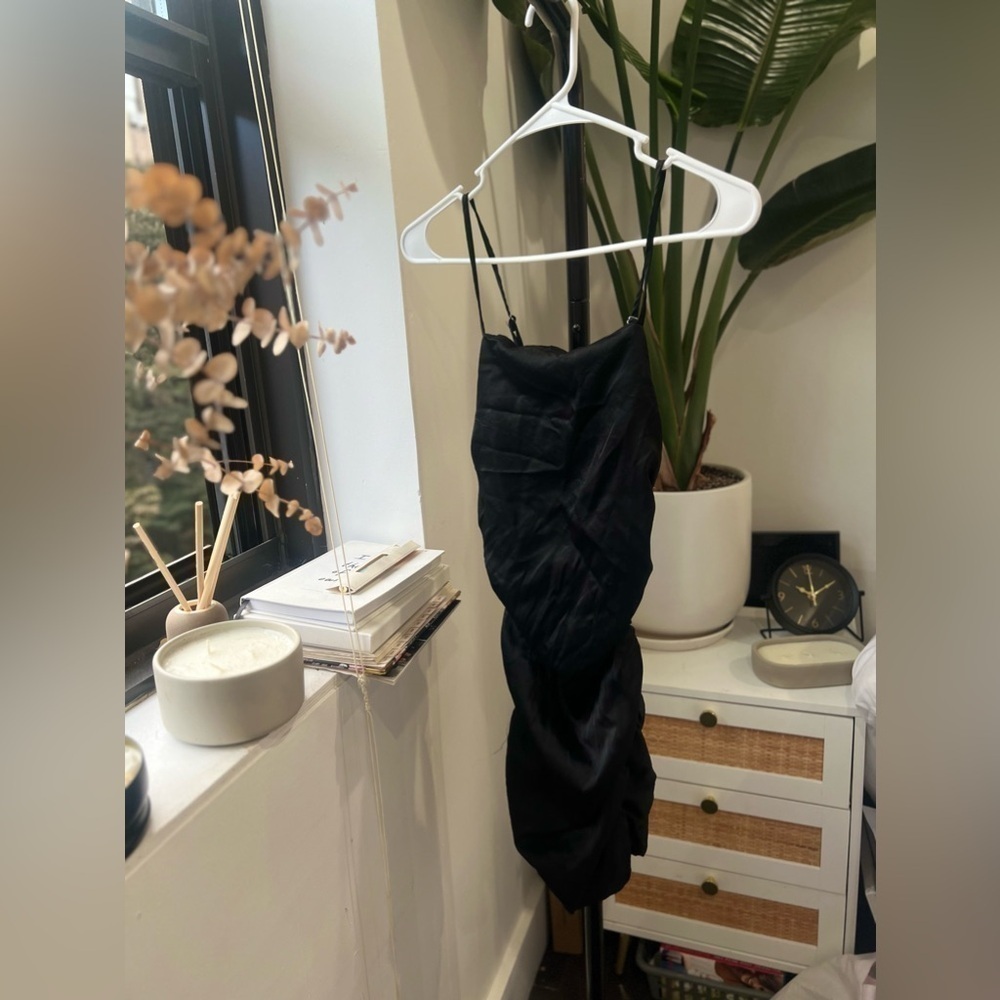 Black cinched cocktail date night mini dress